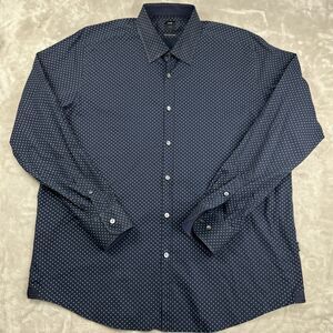 Hugo Boss Tailored Dress Shirt Mens 2XL Navy Geometric Stretch Button Up